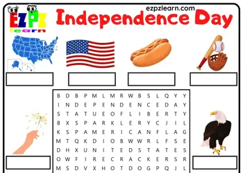 Independence Day 4th of July Word Search and Match the Words for Kids and English Language Learners